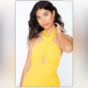 NWT Callahan x REVOLVE Mimi Midi Ribbed Halter Dress in Butter‎ Yellow Size XS